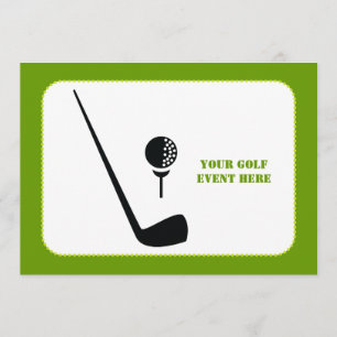 Golf club and ball black, green custom invitation