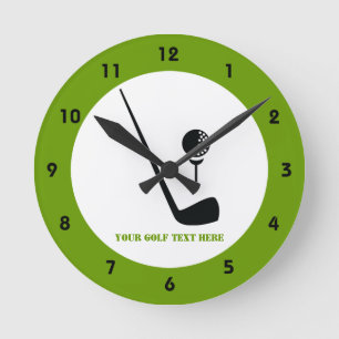 Golf club and ball black, green custom round clock