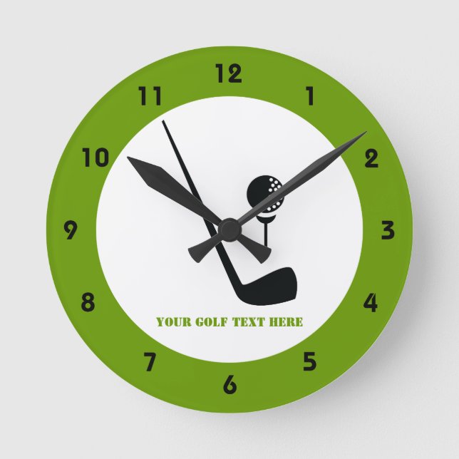Golf club and ball black, green custom round clock (Front)