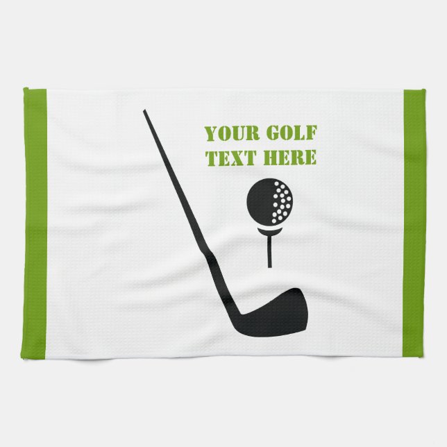 Golf club and ball black, green custom tea towel (Horizontal)