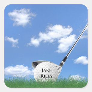 golf club and ball in grass square sticker