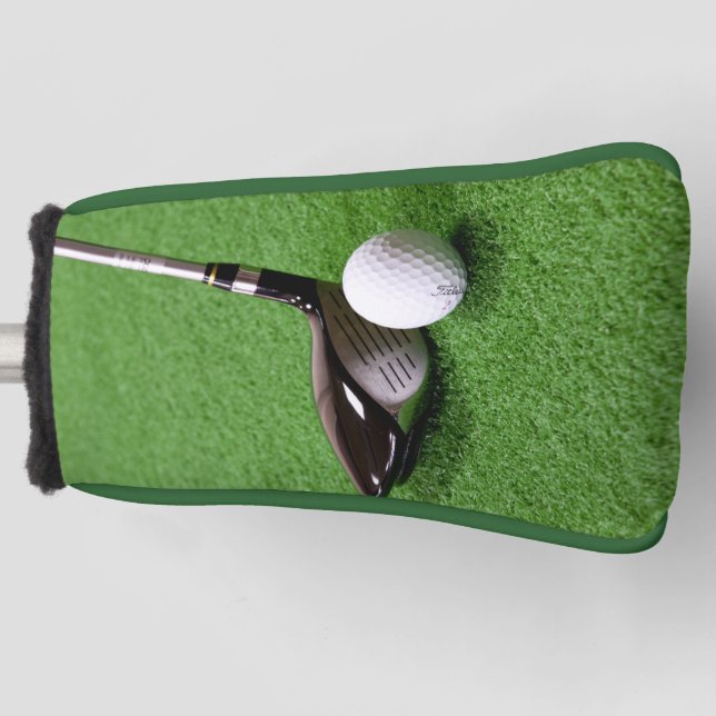 Golf club and ball on a green surface Putter  Golf Head Cover (Front)