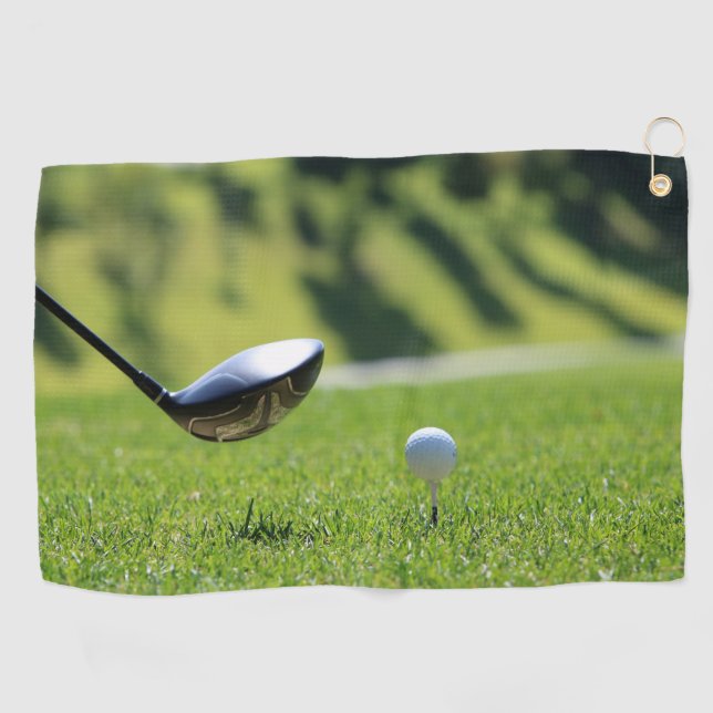 Golf club and ball on a tee in grass Best Golf Towel (Horizontal)