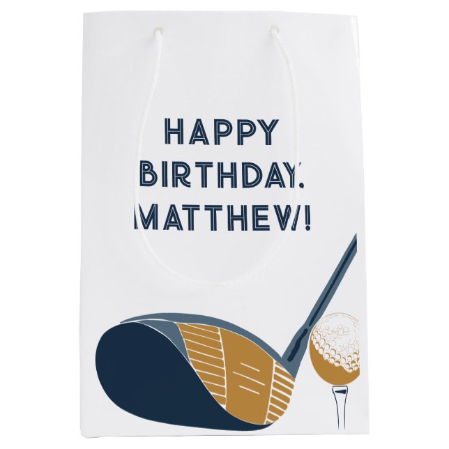 Golf Club and Ball Personalized Golfers Birthday Medium Gift Bag (Front)
