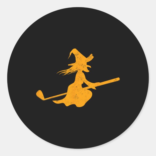 Golf Club Broom Witch Golf Player Lazy Halloween C Classic Round Sticker (Front)