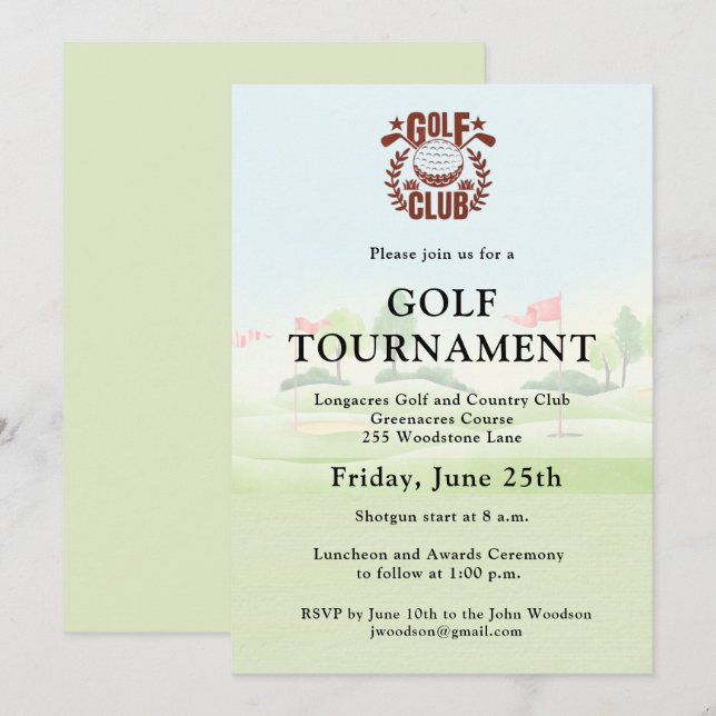 Golf Club Corporate Tournament Logo  Invitation (Front/Back)