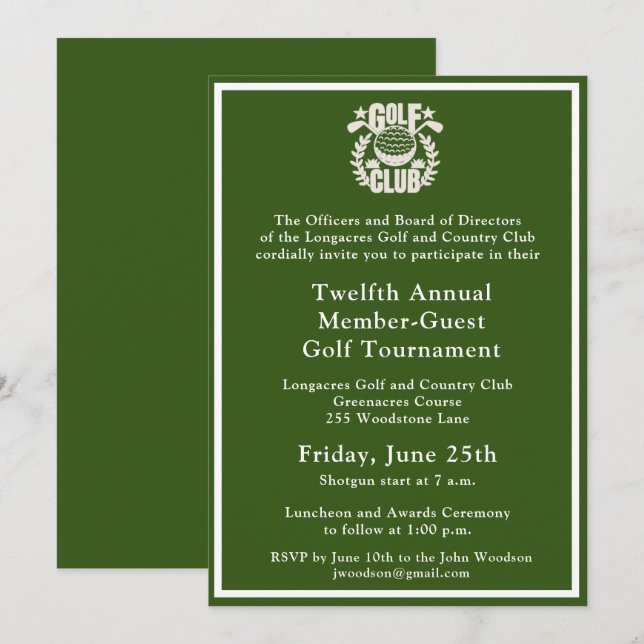 Golf Club Corporate Tournament Logo  Invitation (Front/Back)