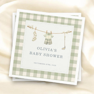 Golf Club Gingham Sage Green Baby Shower Party Napkin