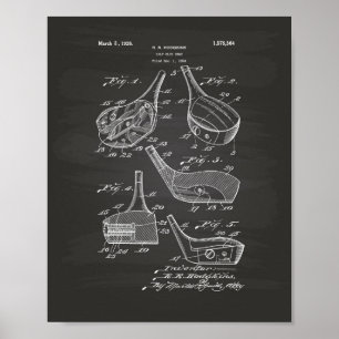 Golf Club Head 1926 Patent Art - Chalkboard Poster