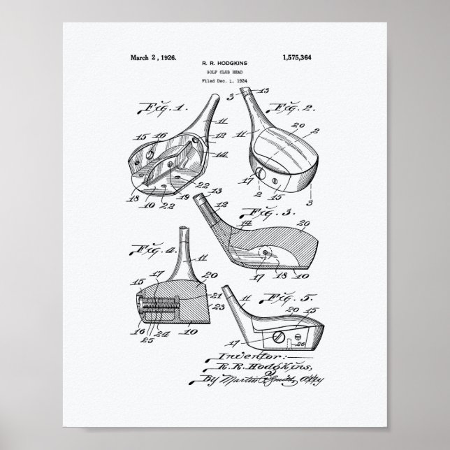 Golf Club Head 1926 Patent Art - White Paper Poster (Front)