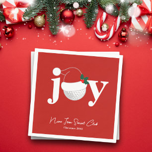 Golf Club Holiday Joy Typography Festive Red Napkin
