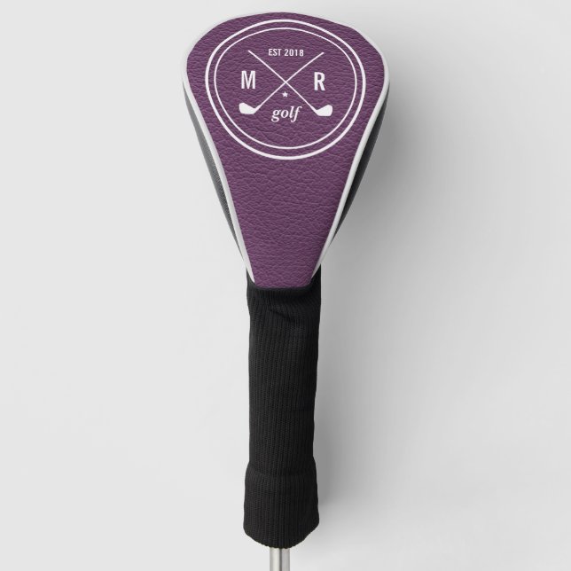Golf Club logo monogram Purple leather Golf Head Cover (Front)
