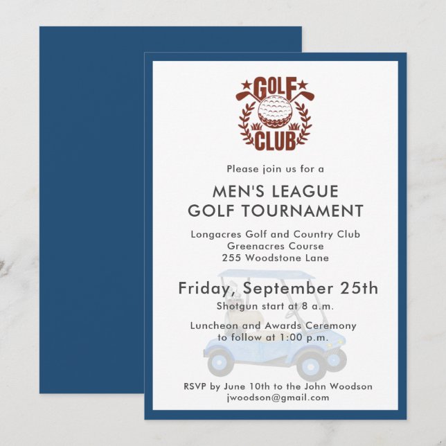 Golf Club Men's League Tournament Logo  Invitation (Front/Back)