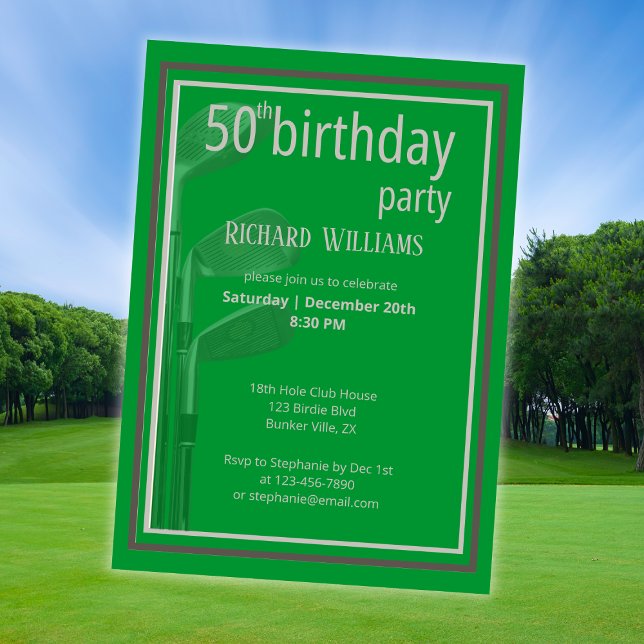 Golf Club Modern Formal Green Grey 50th Birthday Invitation (Creator Uploaded)