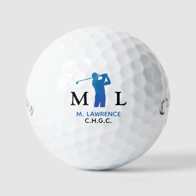 Golf Club Name Abbreviation Blue Monogram  Balls (Front)