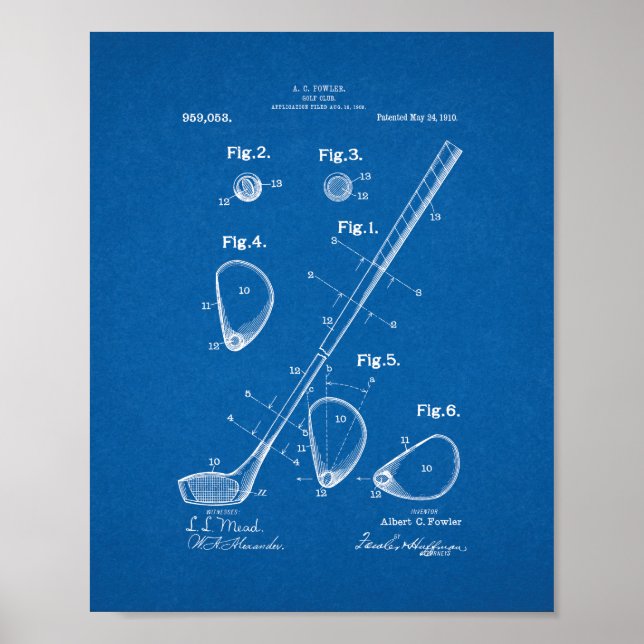 Golf-club Patent - Blueprint Poster (Front)