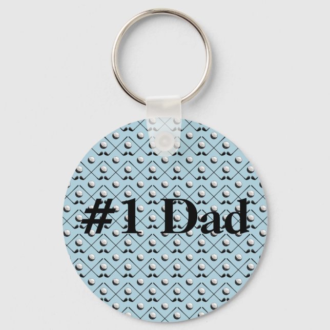 Golf Club Pattern Blue Number One Dad Key Ring (Front)