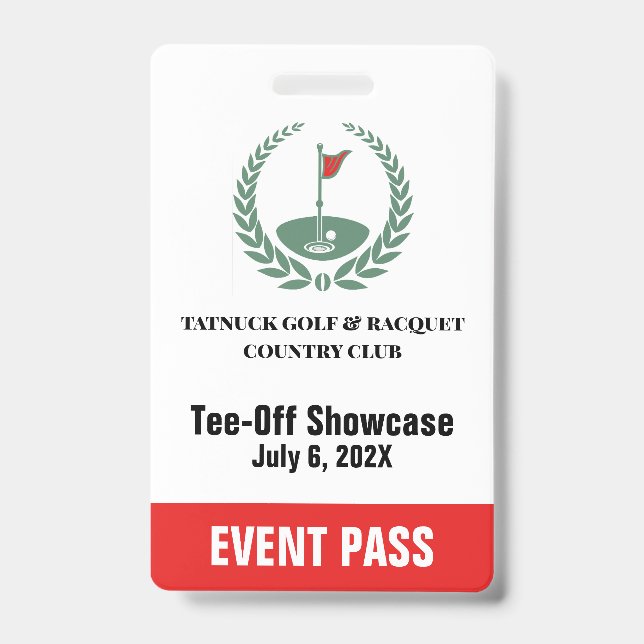 Golf Club Special Tournament Event Pass ID Badge (Front)