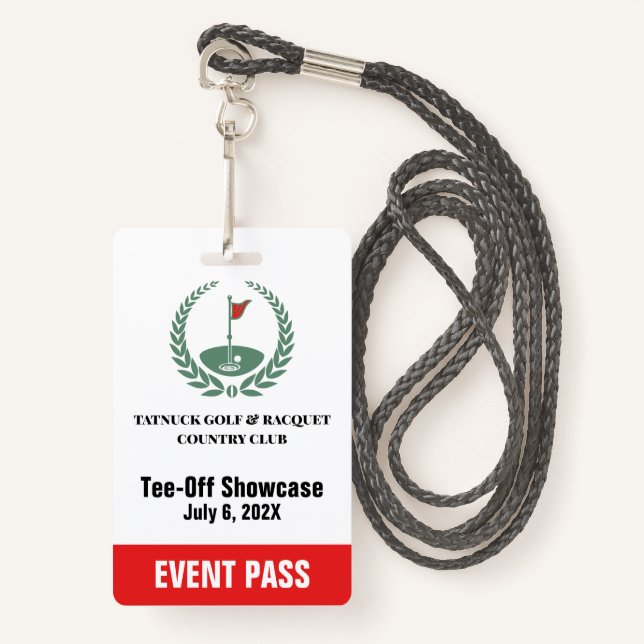 Golf Club Special Tournament Event Pass ID Badge (Front with Lanyard)