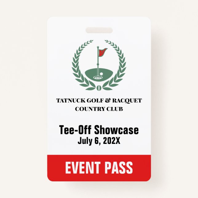 Golf Club Special Tournament Event Pass ID Badge (Front)