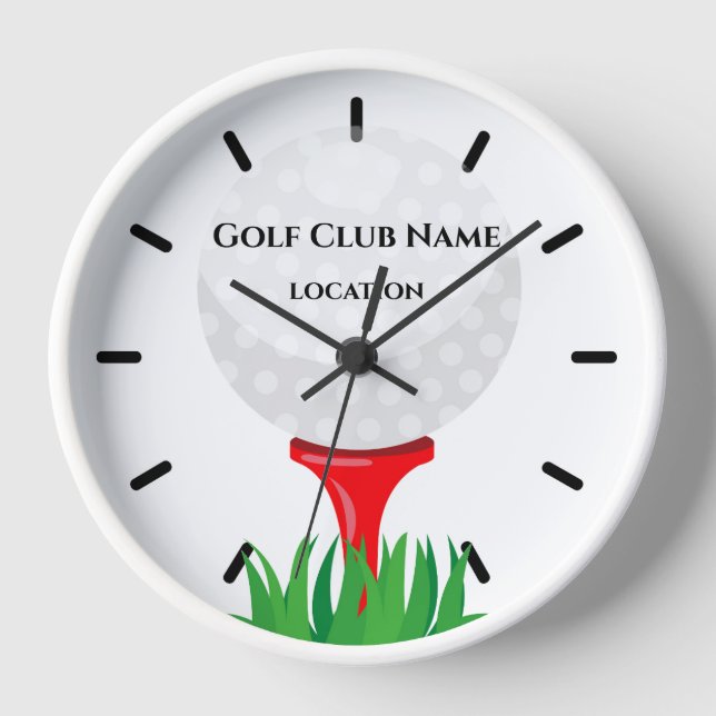 Golf Club Wall Clock, 10" Round White Wooden Frame Clock (Front)
