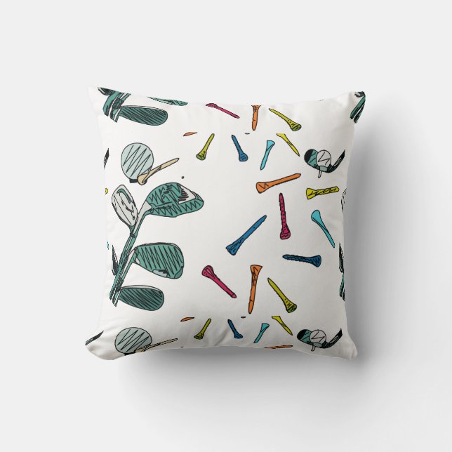 Golf club with colourful tees graphic on white cushion (Front)