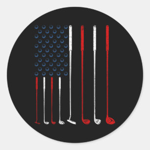 Golf Clubs American Flag Classic Round Sticker