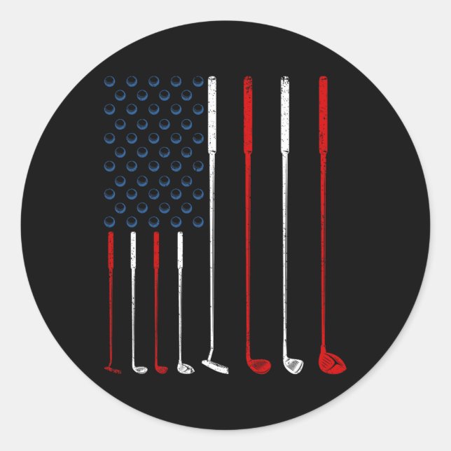 Golf Clubs American Flag  Classic Round Sticker (Front)