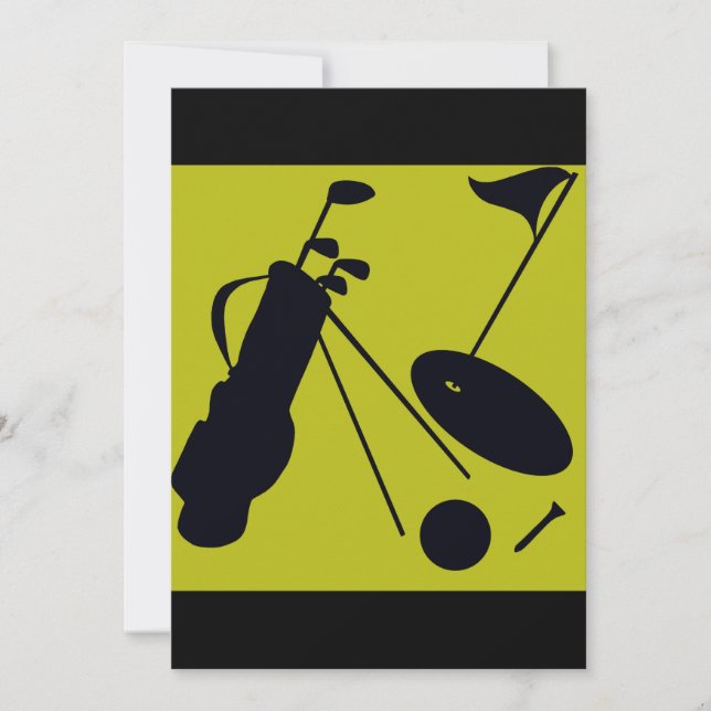Golf clubs and bag with greens & flag holiday card (Front)