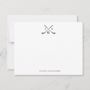 Golf clubs and Ball with Initials Flat  Card