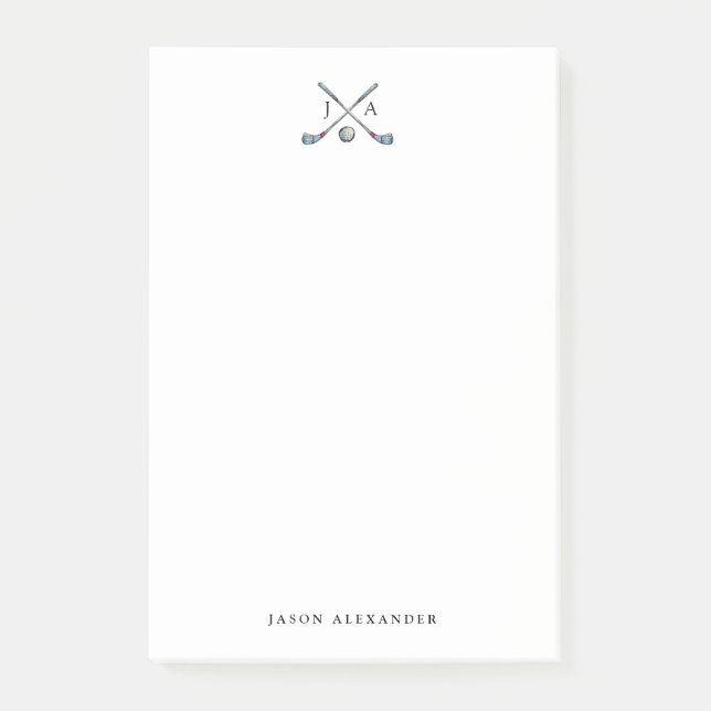 Golf clubs and Ball with Initials Flat  Post-it Notes (Front)