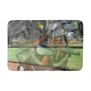 Golf Clubs Bag And Course In A Layered Composition Bath Mat