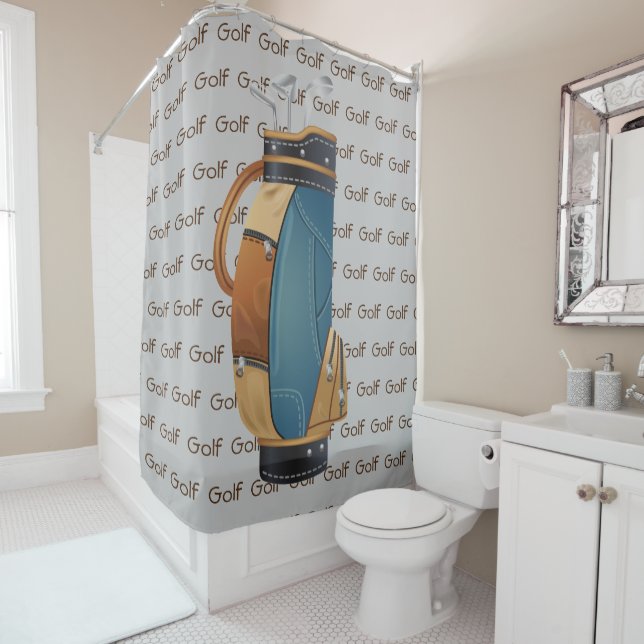 Golf Clubs Bag Tiled Text Design Shower Curtain (In Situ)