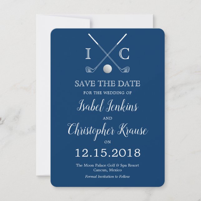 Golf Clubs Blue Monogram Wedding Save the Dates Save The Date (Front)