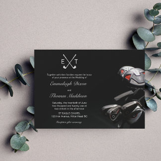Golf Clubs Elegant Wedding Monogrammed Invitation