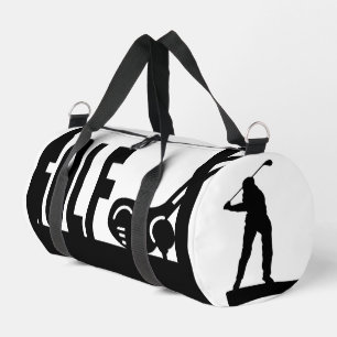 Golf, Clubs, Golfer, Black & White Duffle Bag