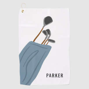 Golf Clubs Illustration Personalised Golf Towel