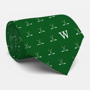 Golf Clubs Monogrammed Dark Green Tie