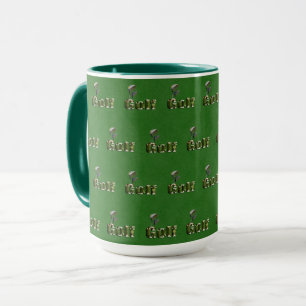 Golf Clubs On Green Denim, Mug