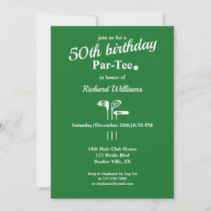 Golf Clubs Par Tee Green White Men's 50th Birthday Invitation