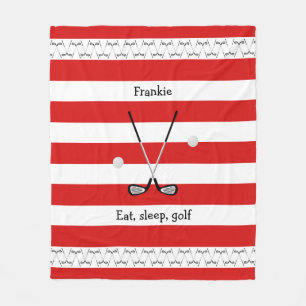 Golf clubs personalised red striped fleece blanket