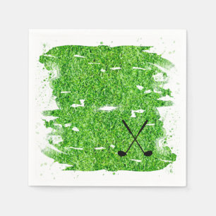 Golf Clubs Silhouette Green Grass Funny Napkin