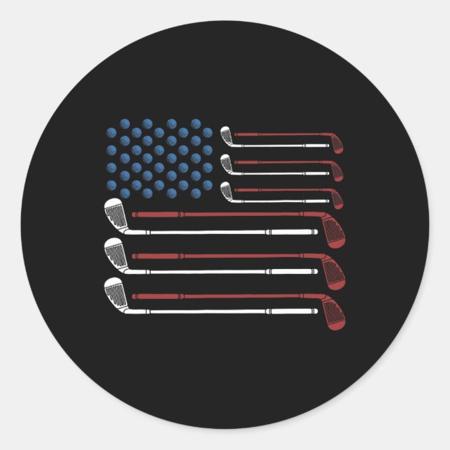 Golf Clubs Usa Flag Red White And Blue  Classic Round Sticker (Front)