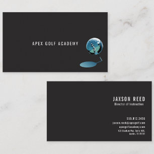 Golf Coach Academy Metallic Blue-Black background Business Card