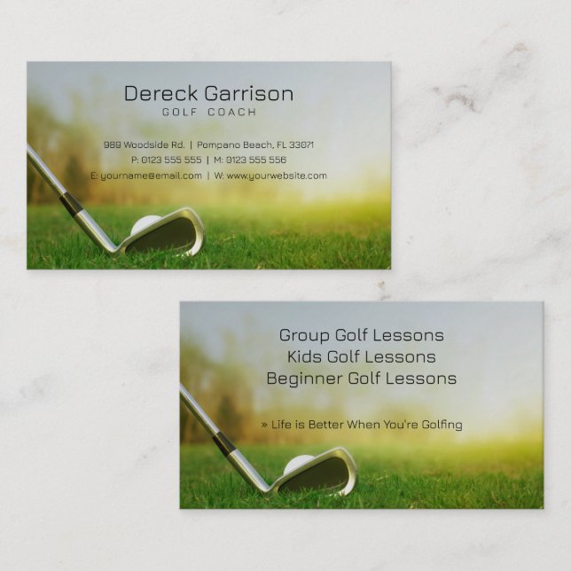 Golf Coach | Professional Golf Instructor Lesson Business Card (Front/Back)