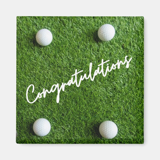 Golf Congratulations balls on green grass Magnet (Front)