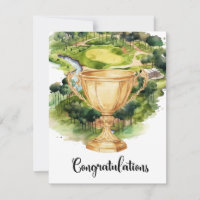 Golf Congratulations with golden cup celebration