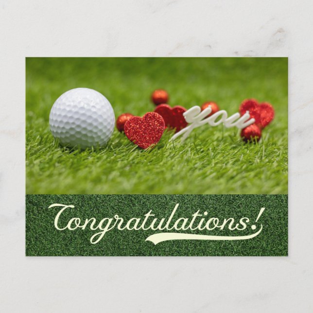 Golf Congratulations with love red heart on green  Postcard (Front)