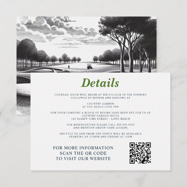 Golf Couple Wedding Enclosure Card (Front/Back)