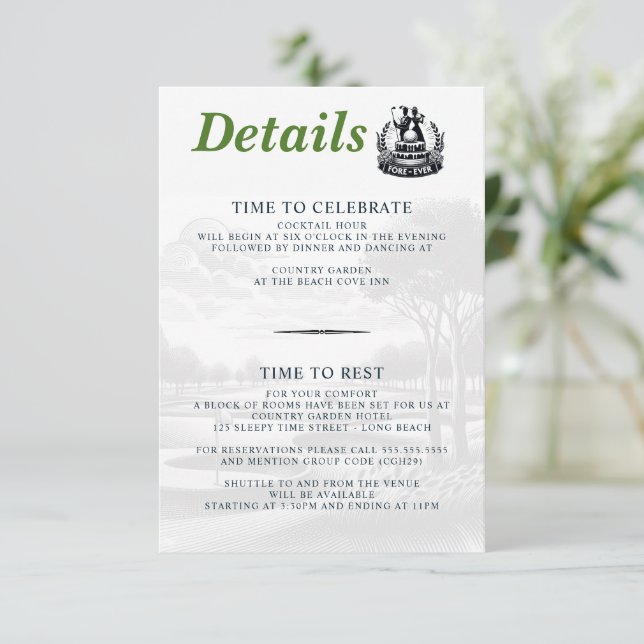 Golf Couple Wedding Enclosure Card (Standing Front)